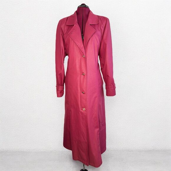 VTG London Fog Trench Coat *VINTAGE 80's* Womens 16 Burgundy Long Wool Liner - Picture 1 of 6